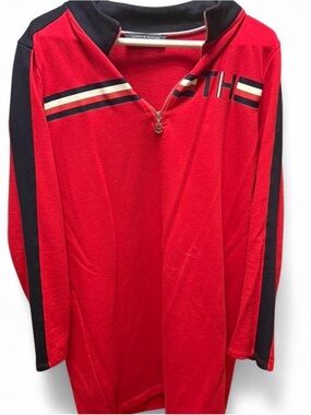 Women Red Quarter-Zip Sweater dress